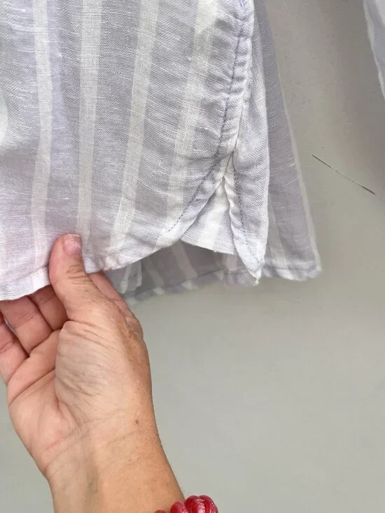 NEW Gap 100% Linen Cropped Shirt Button Up Womens S Blue White Stripe Boxy SMALL - Picture 6 of 7